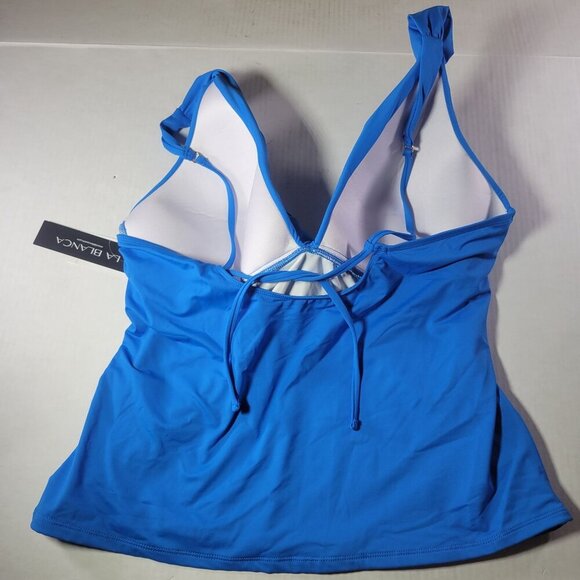 La Blanca Blue Twist Front Tie Back Adjustable Tankini Swim Top Size 16 - Picture 3 of 6
